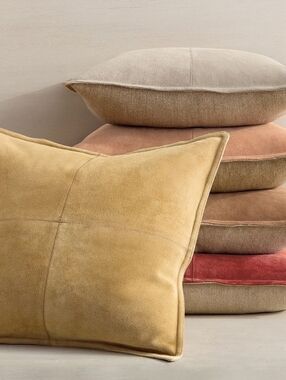 Set Of Two Pottery Barn Neutral Beige Suede Leather Pillow Cover
